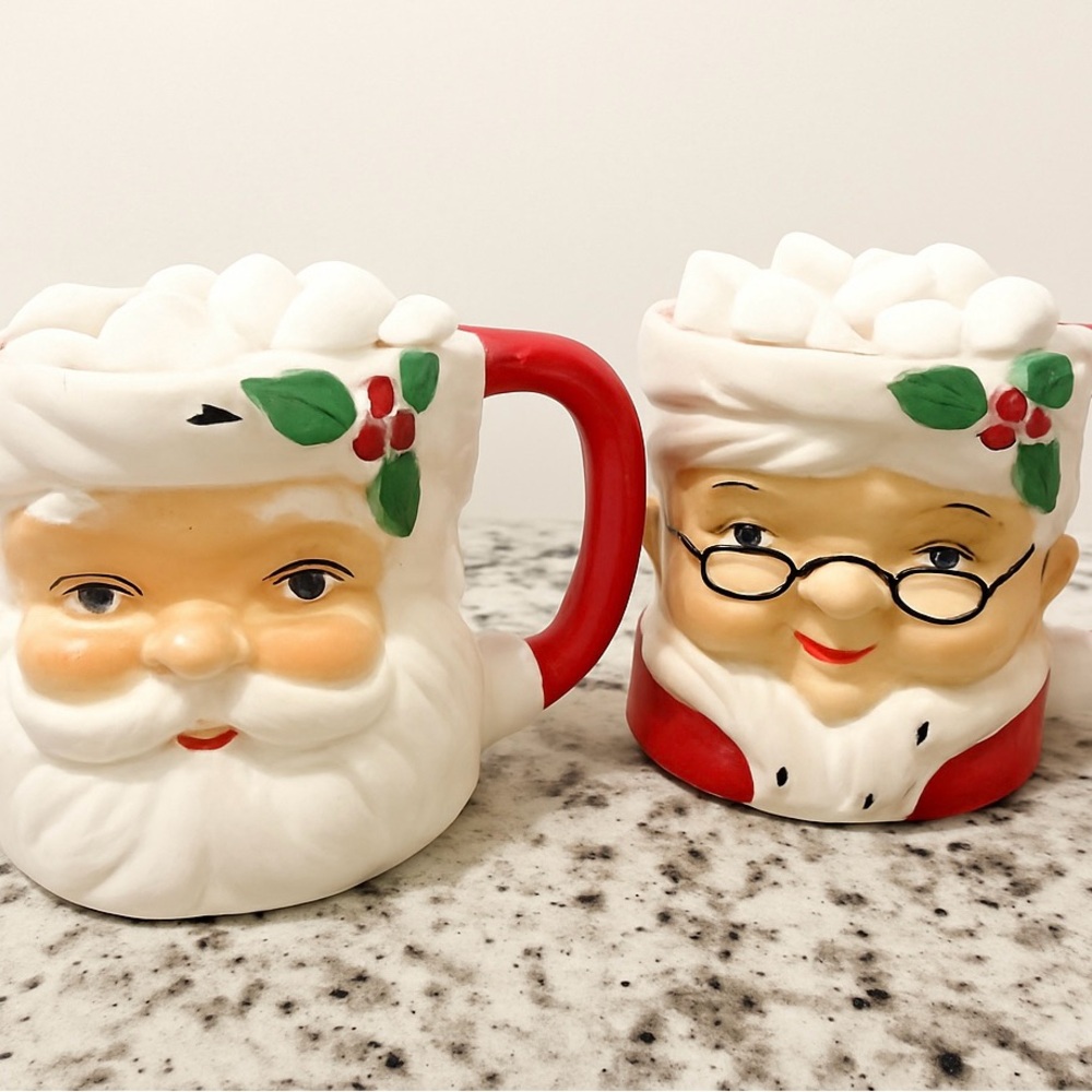 Vintage Mr. & Mrs. Claus Christmas Mugs Set of 2 🎅🏻🤶🏻 Holiday Hot Cocoa Cups